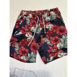 JOGAL Hibiscus Floral Hawaiian Print Shorts Medium